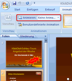 Befehl Animieren in PowerPoint 2007