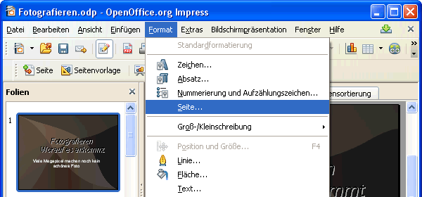 Dialog Seite einrichten OpenOffice 3 Impress